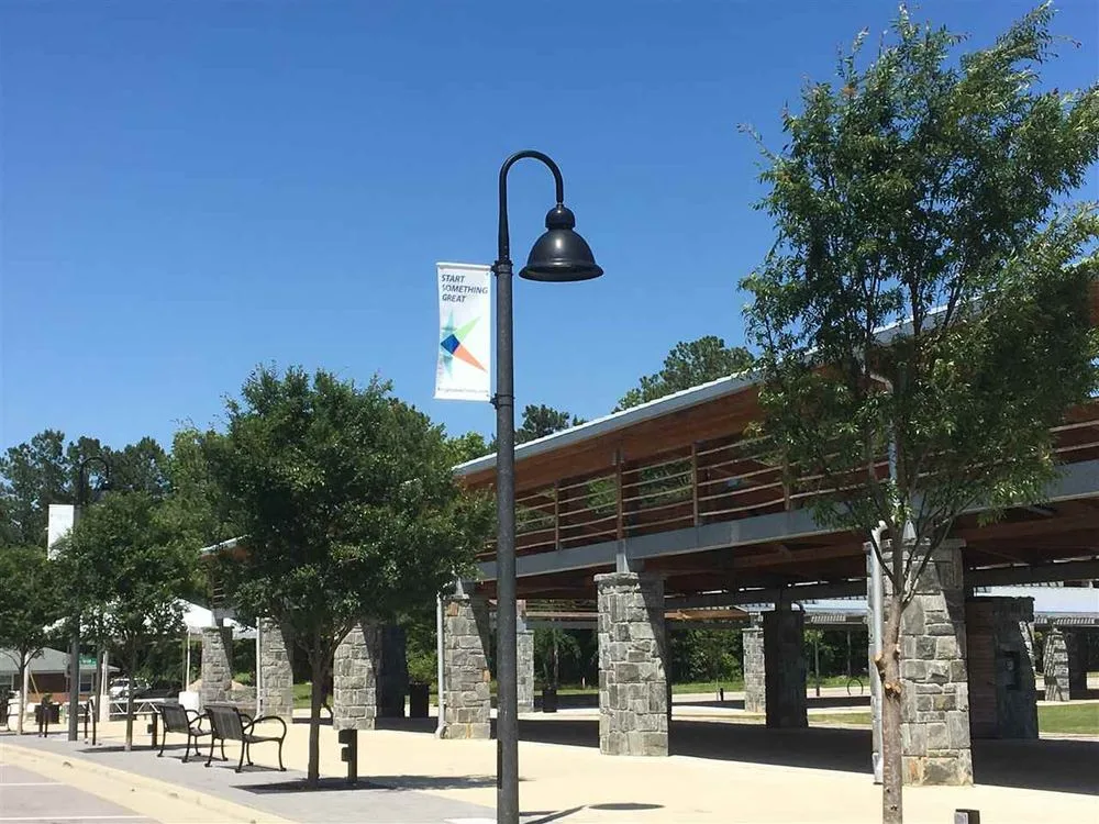 Covered pavilion and walking path at Knightdale Station Park
