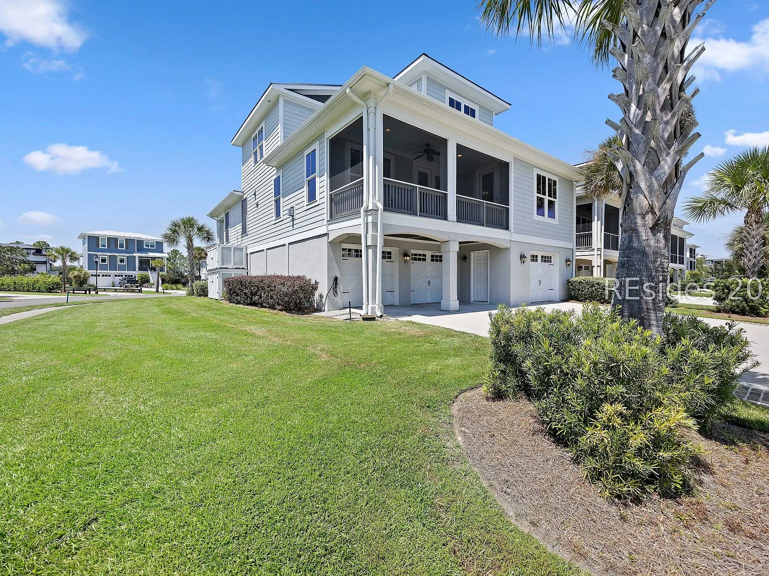 Corner exterior view of 32 Hackney Pony Lane, a coastal Lowcountry home on Lake Russell