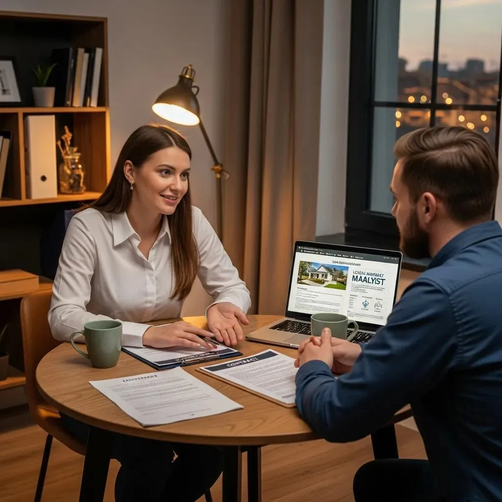 Professional consultation at a table with documents and a laptop