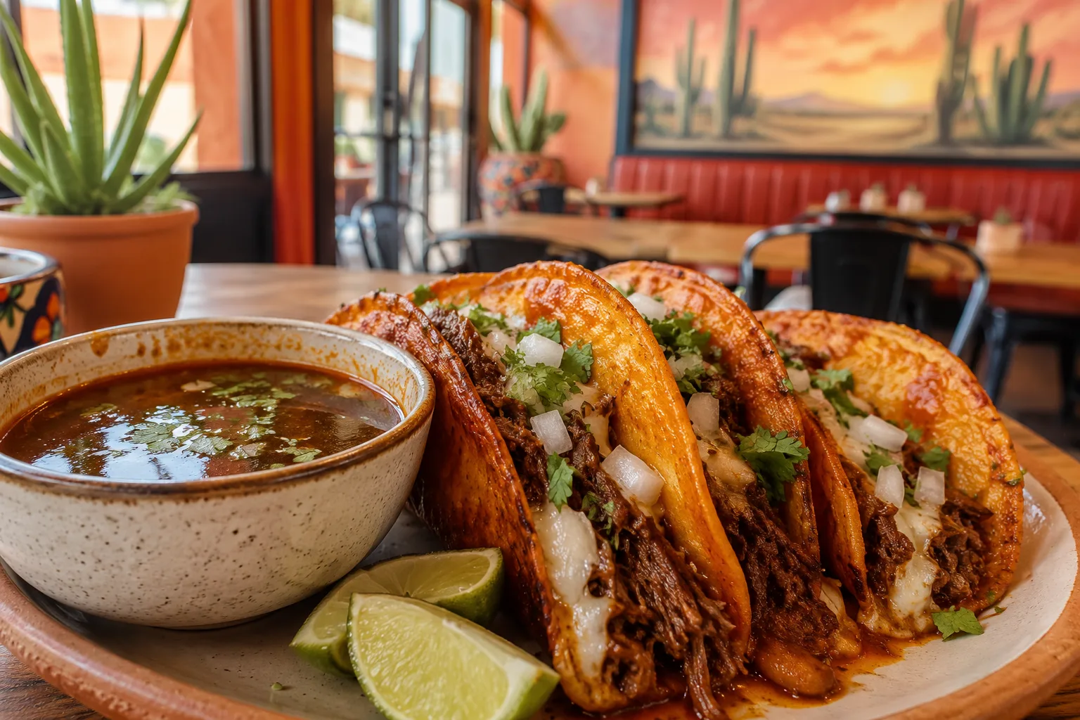 Birria tacos with consommé and lime at a local West Valley restaurant