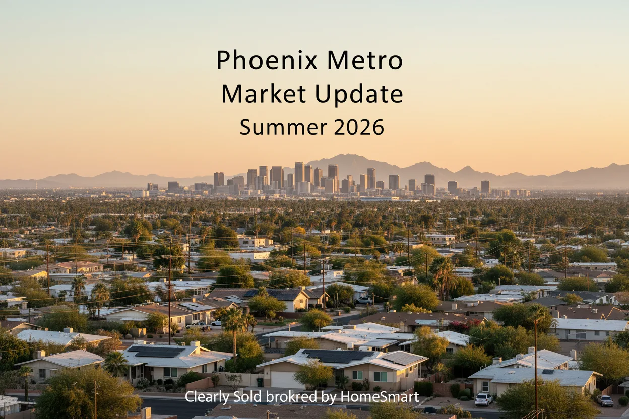 Aerial view of the Phoenix metro skyline at sunset
