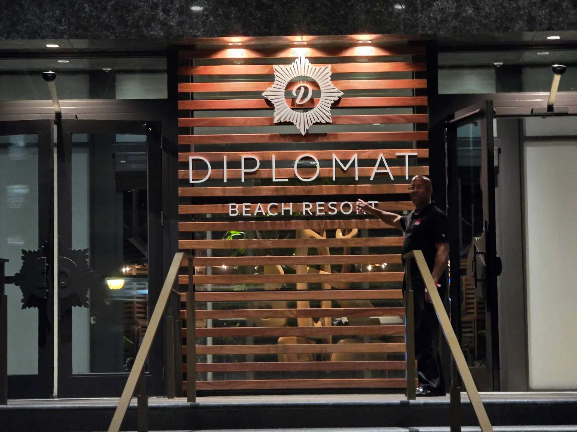The illuminated DIPLOMAT BEACH RESORT entrance at night in Hollywood, Florida, the venue for the Mike Ferry 2026 Superstar Retreat