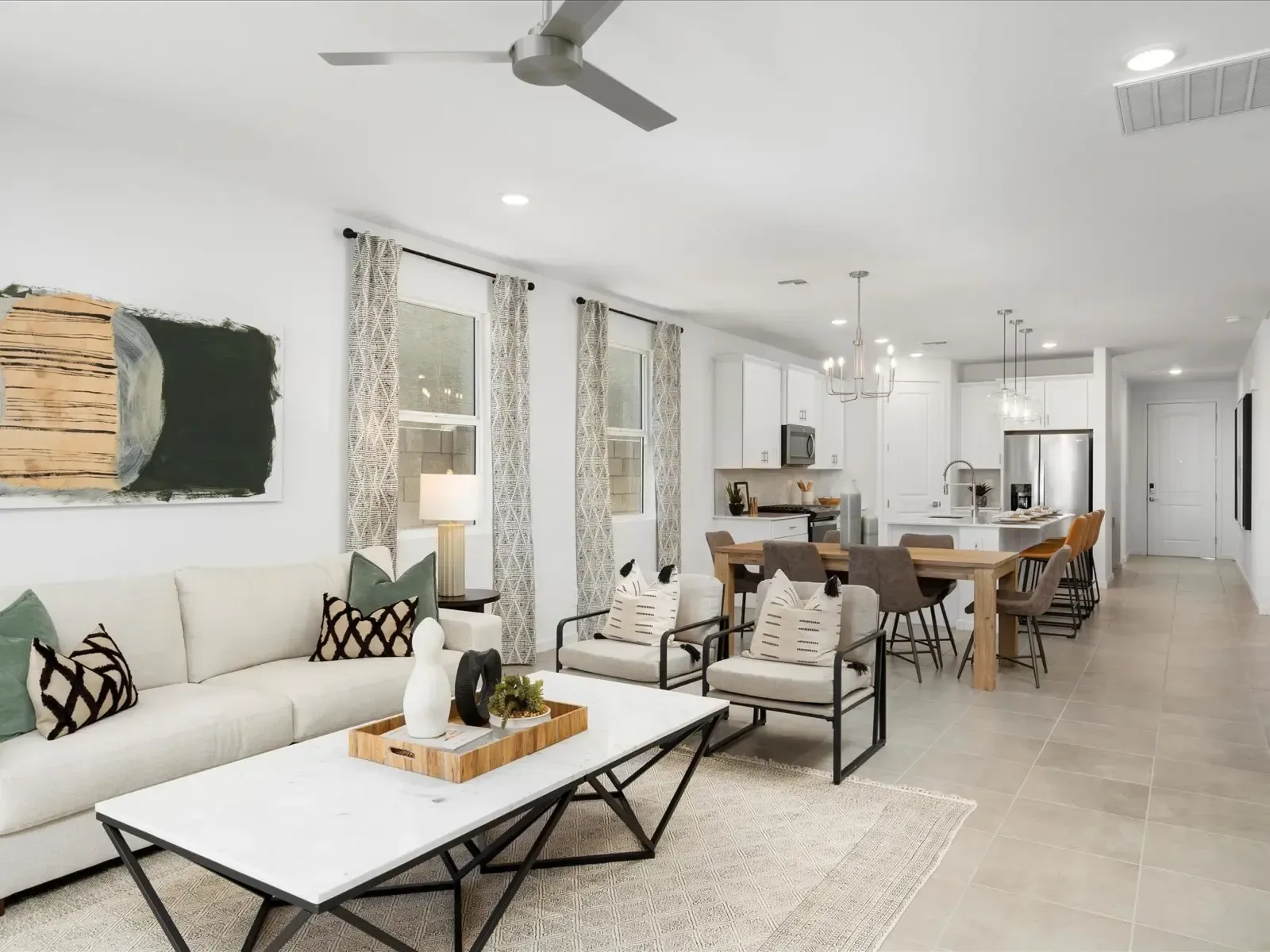 Open-concept living and dining area in a modern home