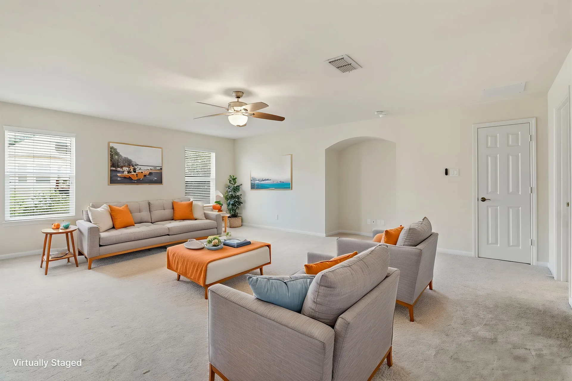 Living room, styled seating area