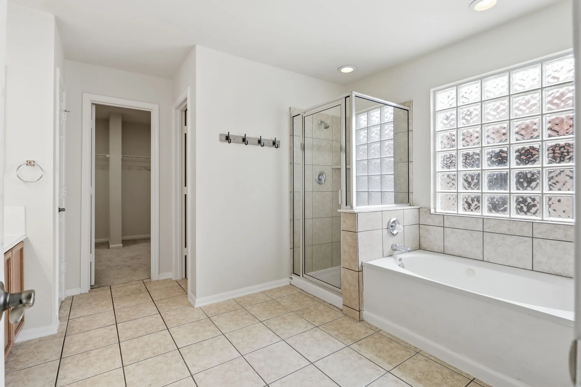 Primary bath with soaking tub and shower