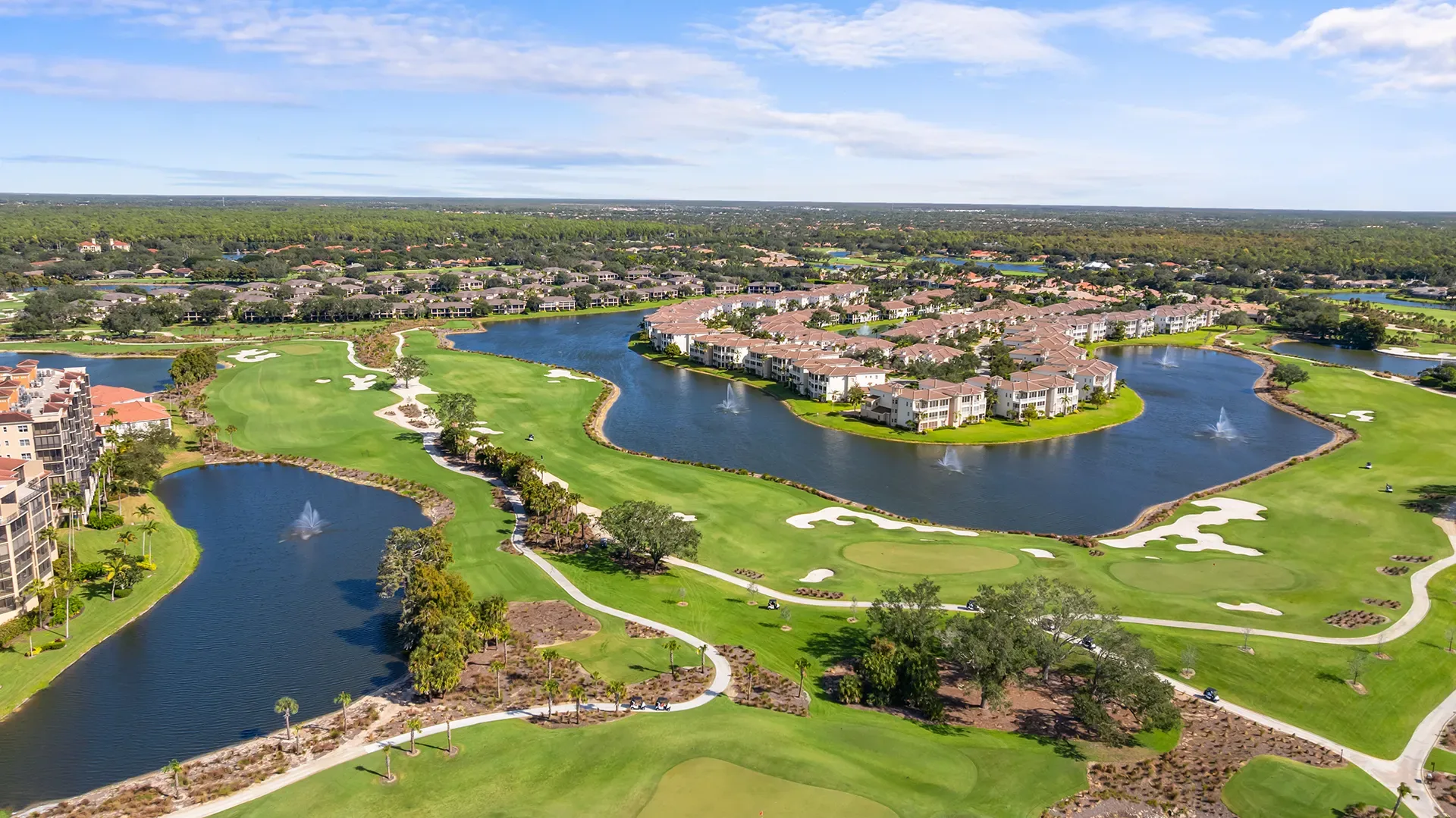 Aerial view of The Vineyards golf course community in North Naples