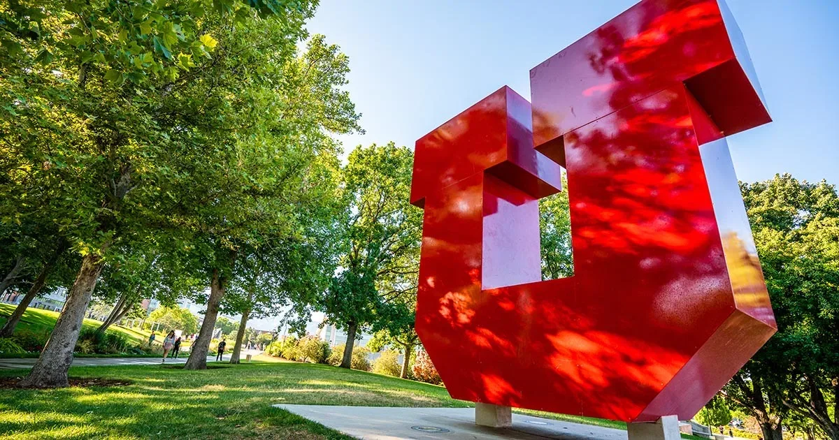 The iconic Block U sculpture at the base of the Wasatch foothills on the University of Utah campus