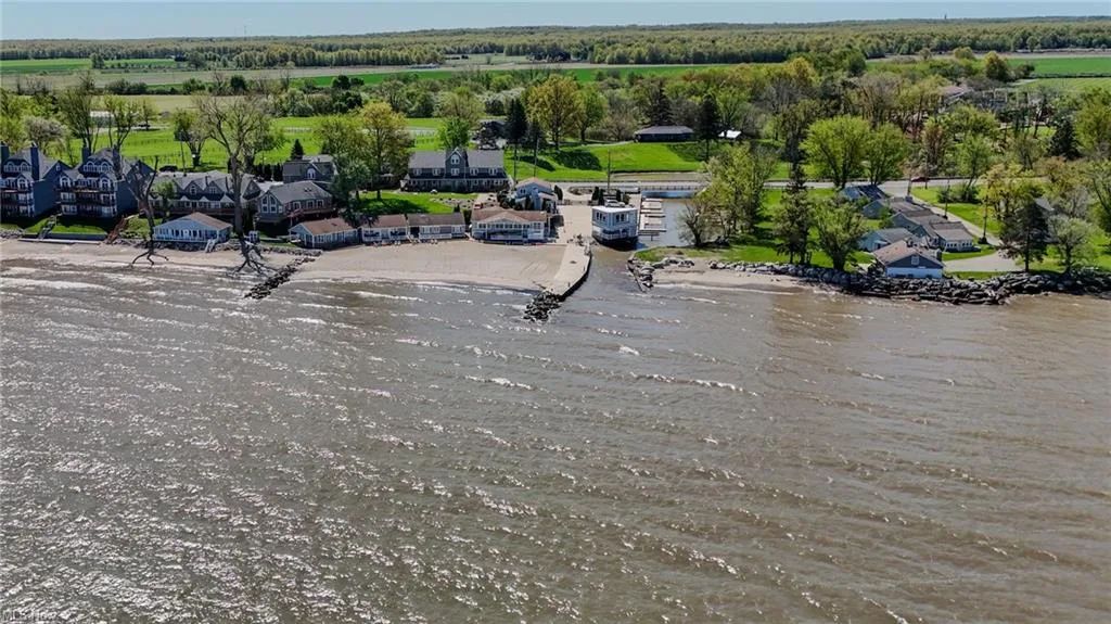 Aerial view of the lakefront estate at 13005 W Lake Rd in Vermilion, Ohio