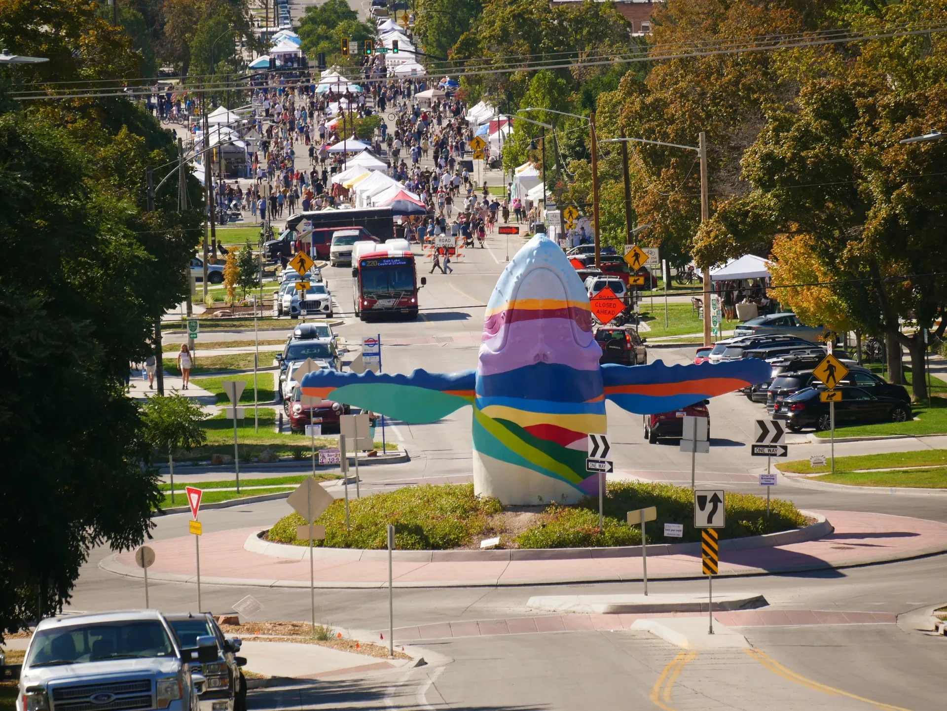 Roundabout public art in the 9th and 9th district, a sculptural street scene where the neighborhood meets the road