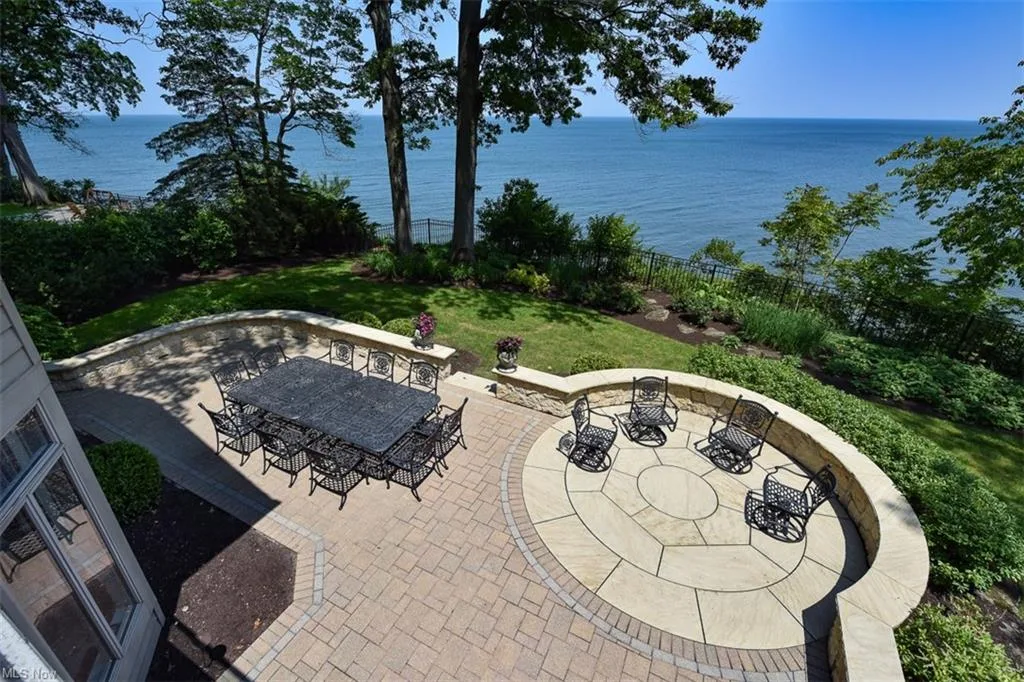 Back patio overlooking Lake Erie at 25550 Lake Rd in Bay Village, Ohio