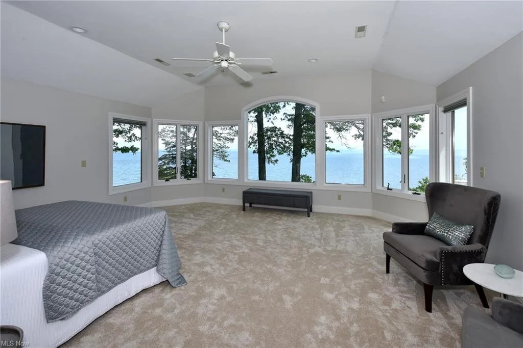 Master bedroom with views of Lake Erie at 25550 Lake Rd in Bay Village, Ohio