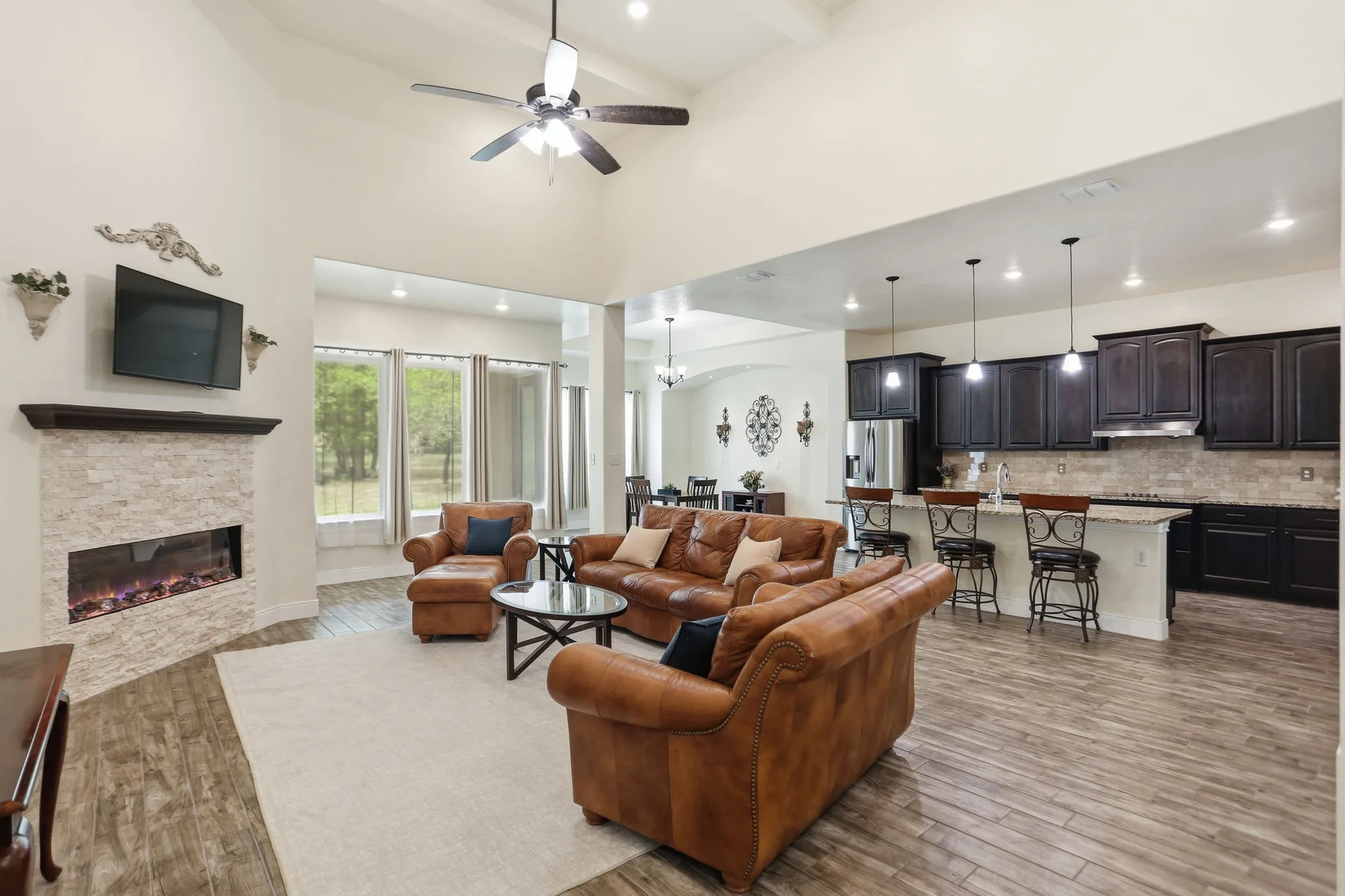 Open living room toward kitchen