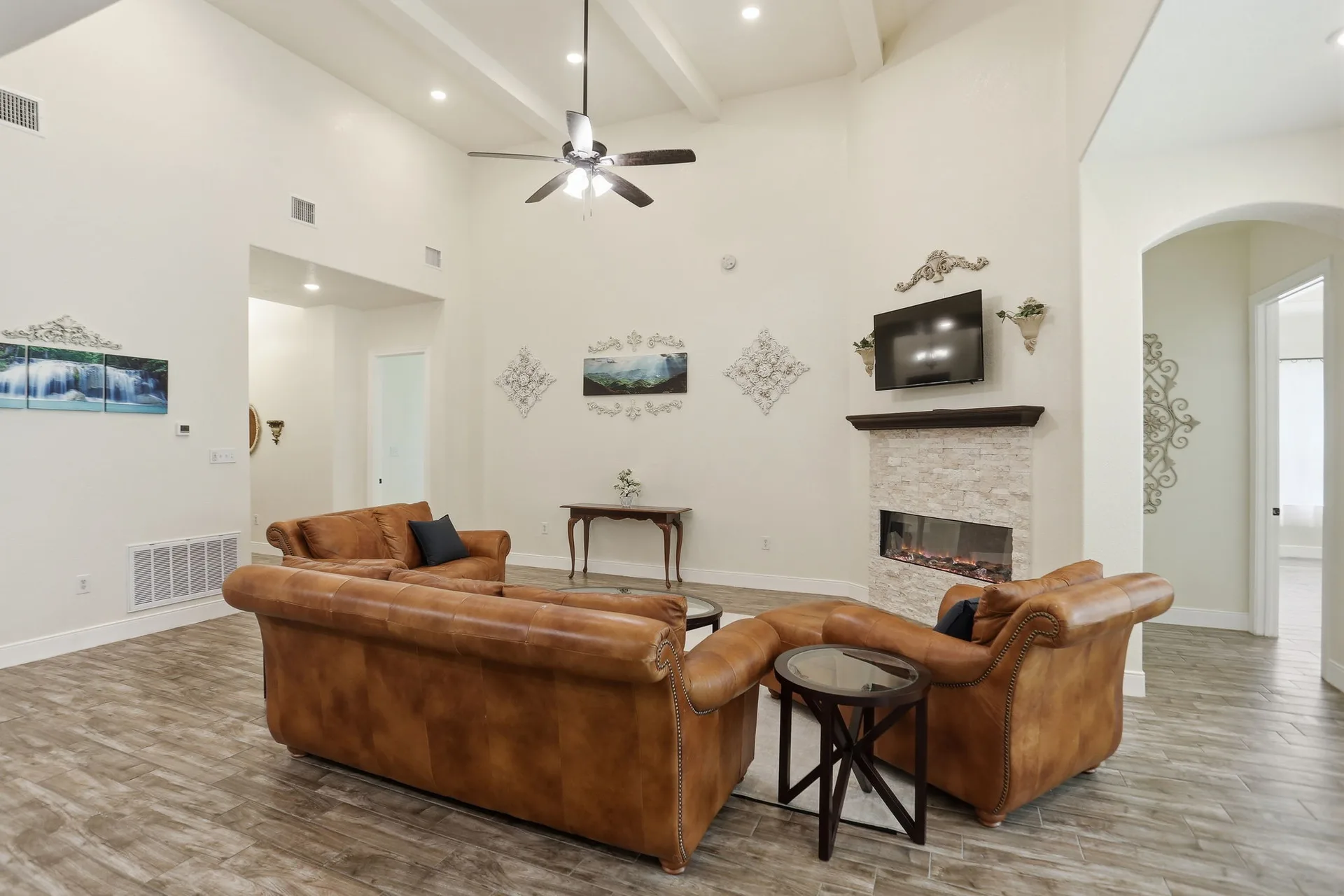 Living room with vaulted ceiling