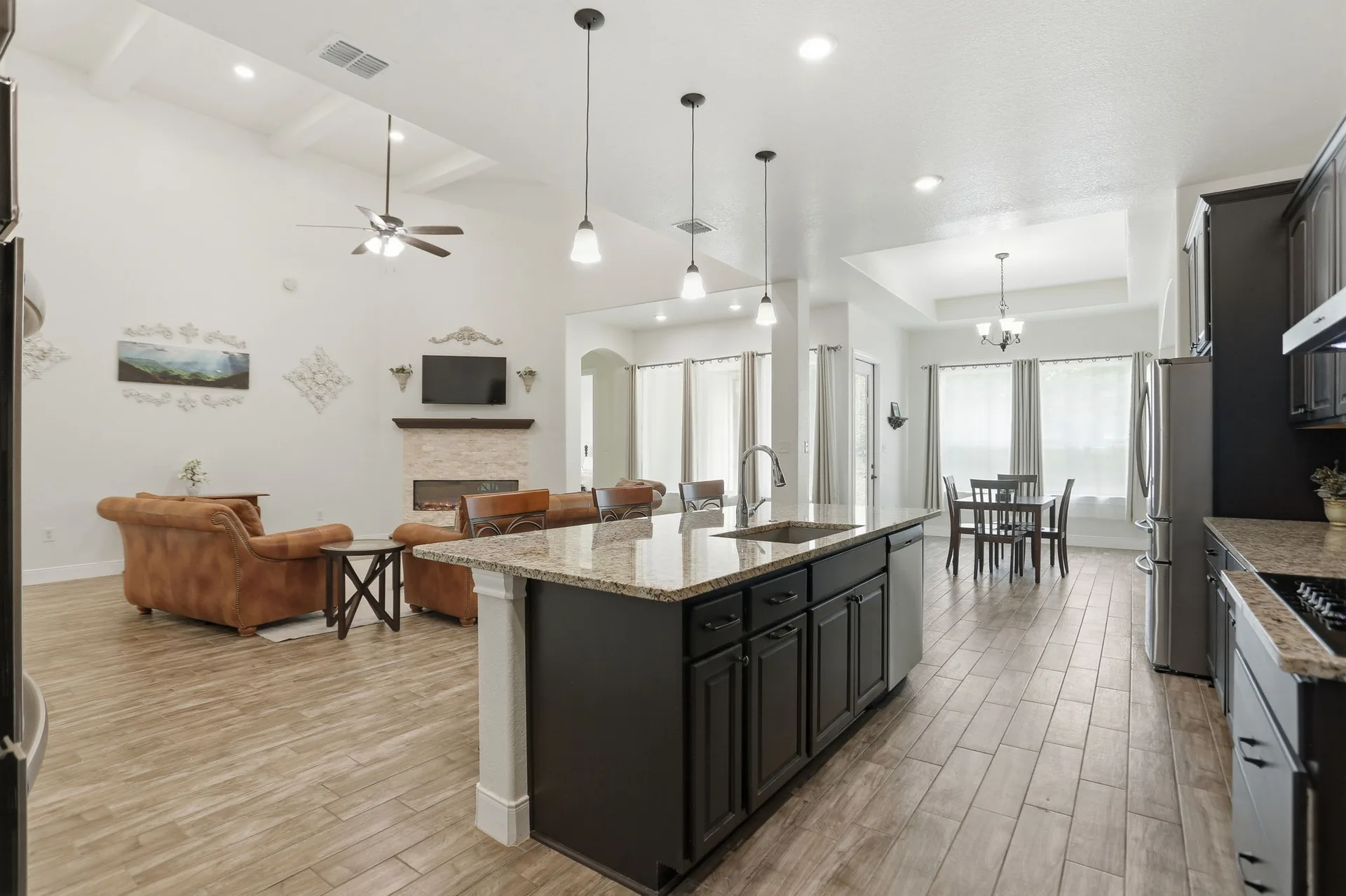 Kitchen open to living area