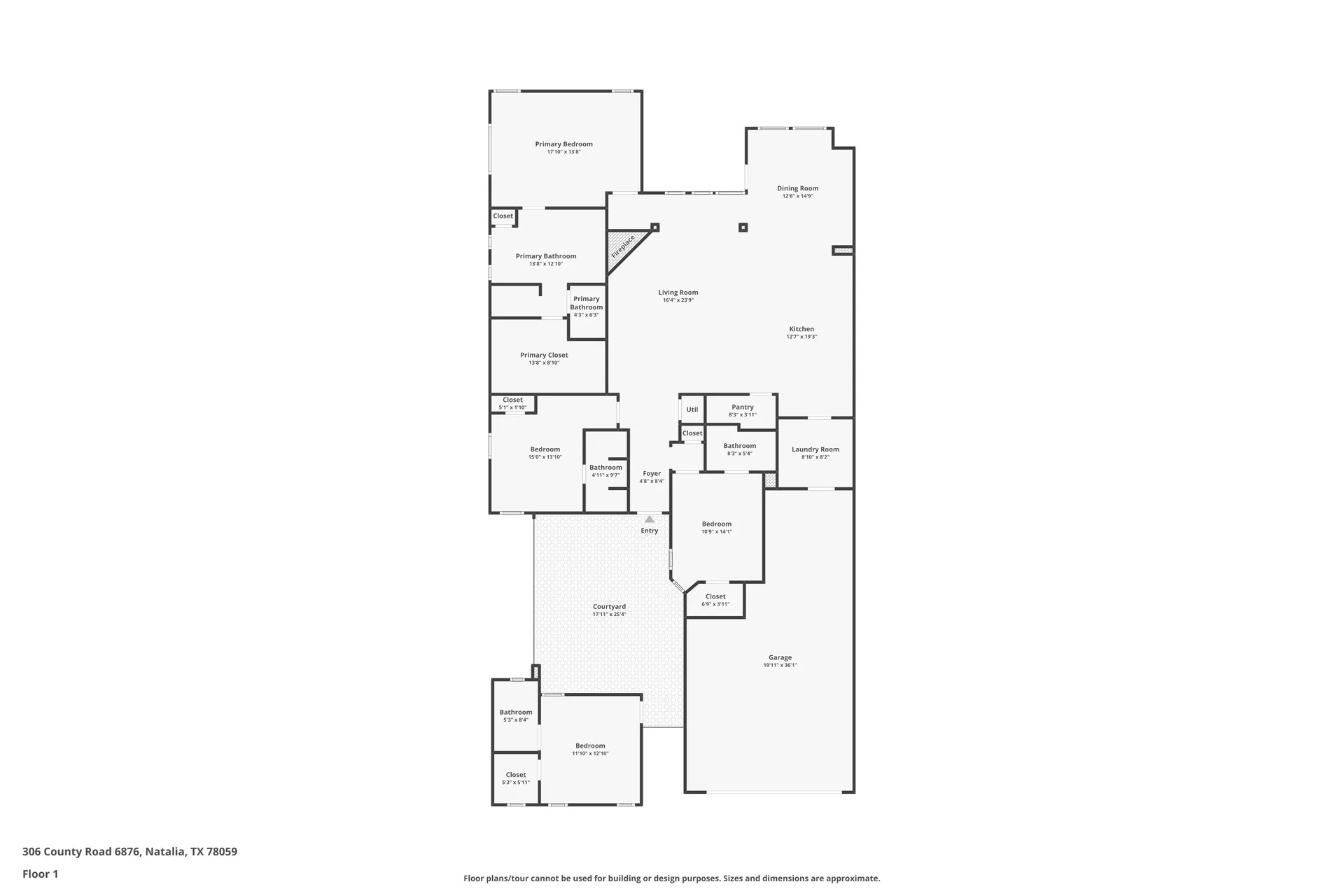 Floor plan of the 4-bedroom, 4-bathroom single-story home at 306 County Road 6876