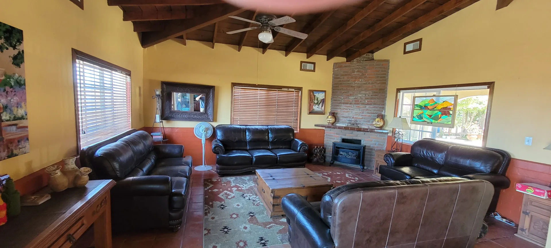 The living room fireplace of the Hacienda at Rancho El Refugio near Ensenada