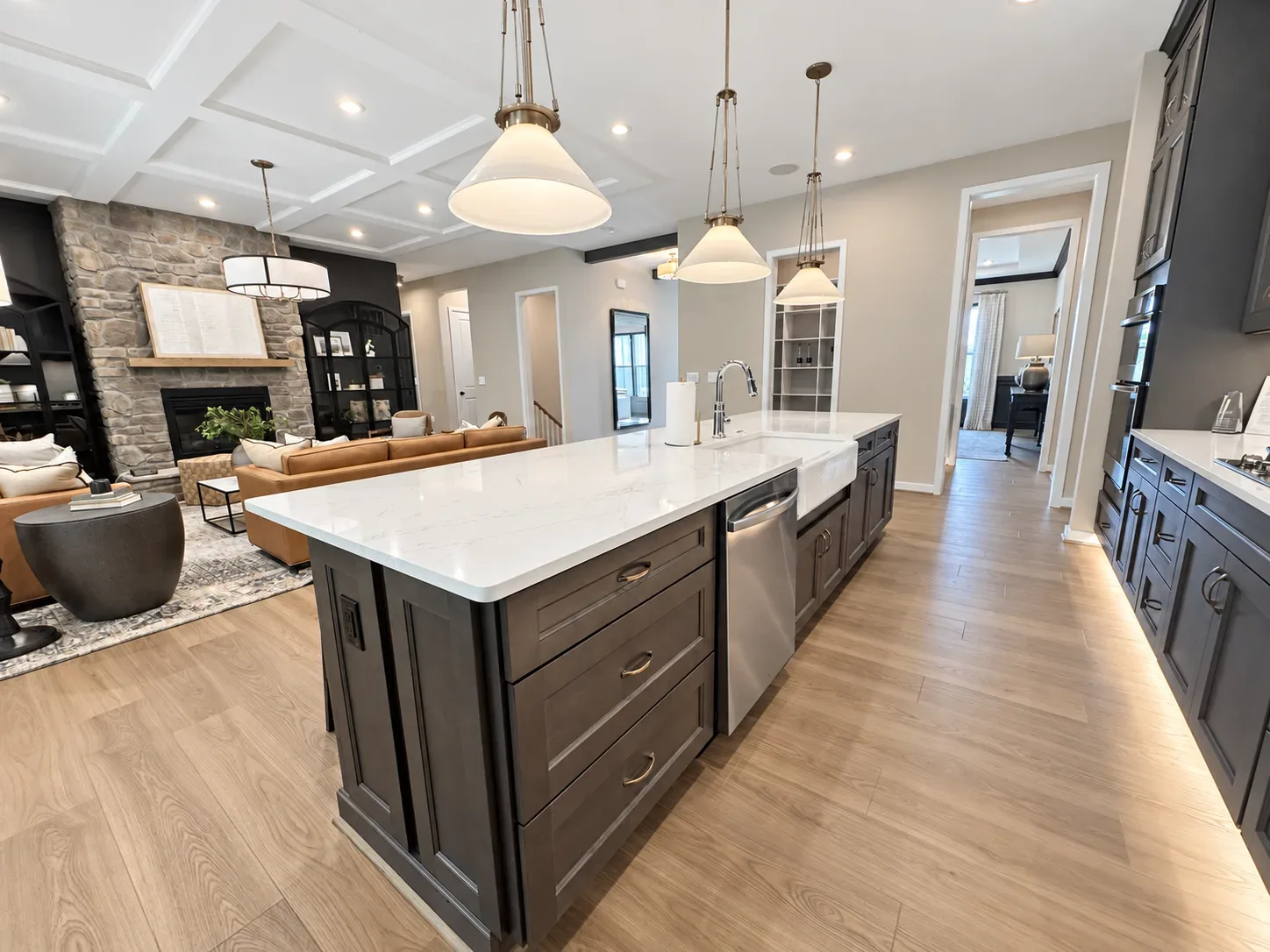 Open-concept kitchen island in a new construction home in Virginia