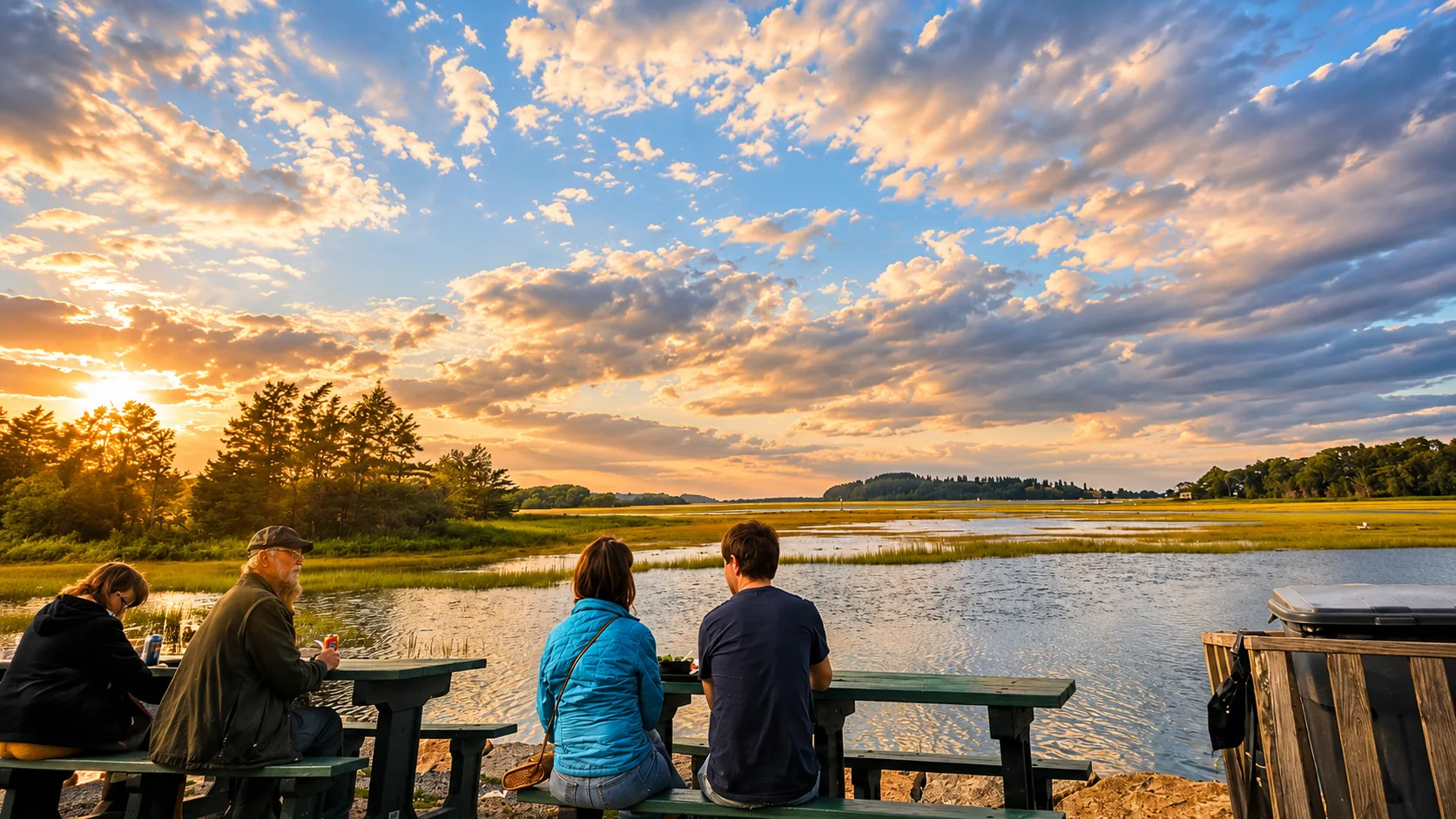 Sunset over the tidal marsh off Farnham Seafood in Essex, Massachusetts