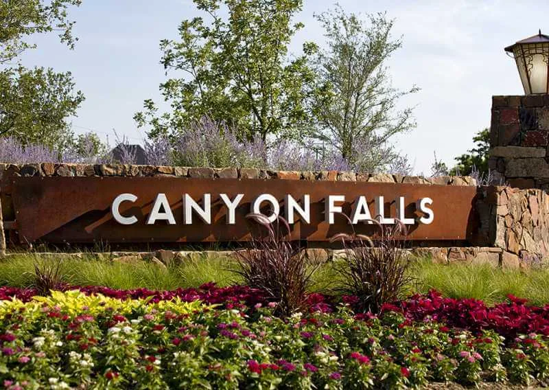Canyon Falls community entrance sign near Argyle, Texas