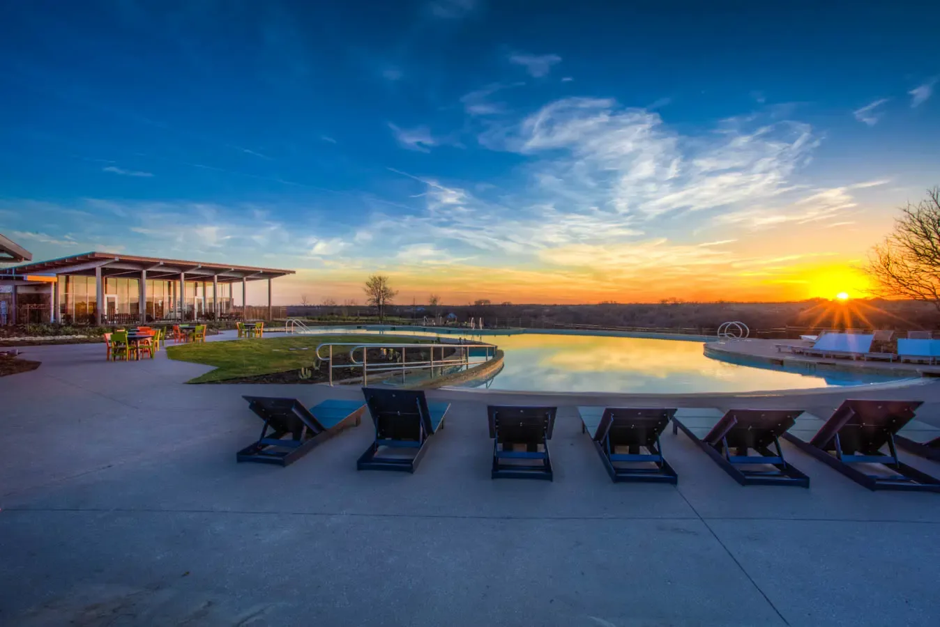 Backyard infinity pool at a home in Canyon Falls, Texas