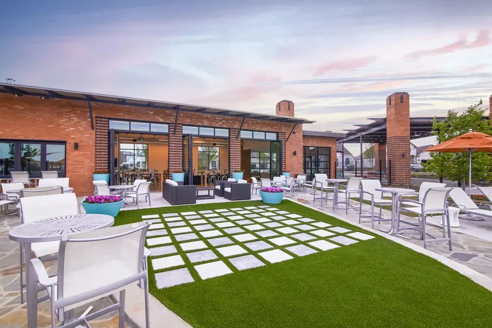 Modern brick patio at a home in The Ridge at Northlake in Northlake, Texas