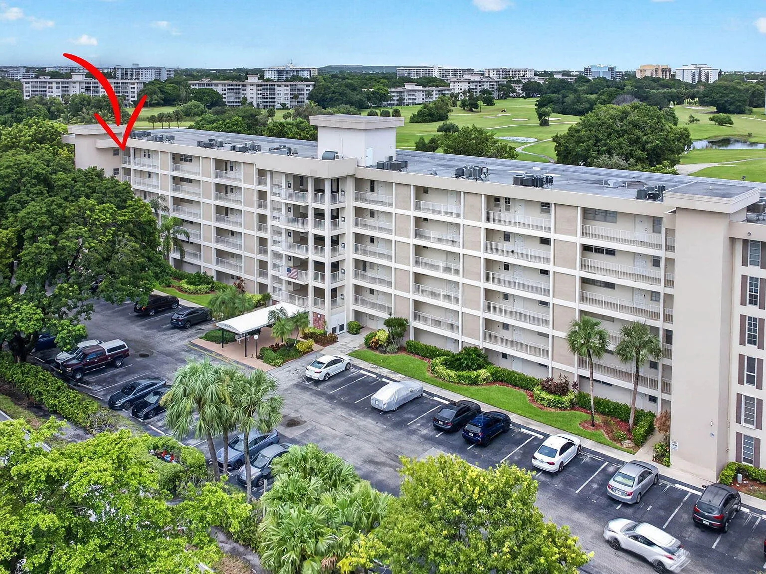 Aerial, Parkland between holes at 2901 S Palm Aire Drive #610