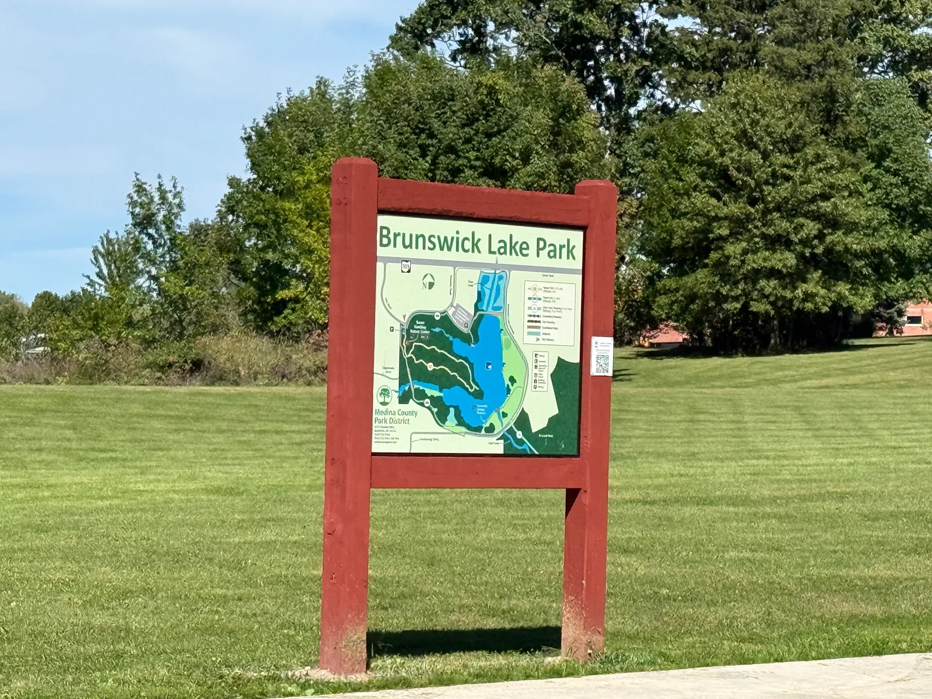 Trail map sign at Brunswick Lake Park in Brunswick, Ohio