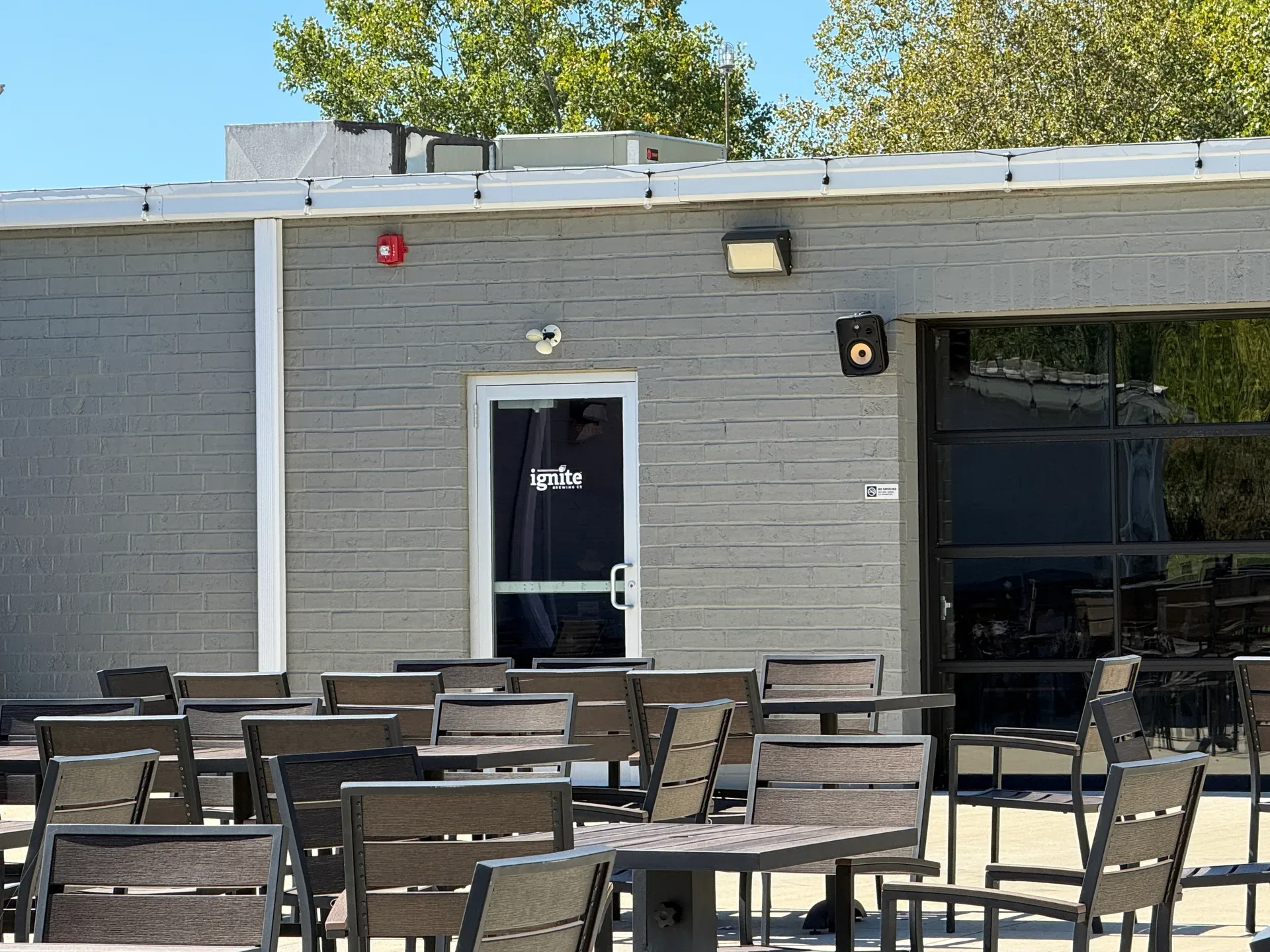 Ignite Brewing patio with string lights in Brunswick, Ohio