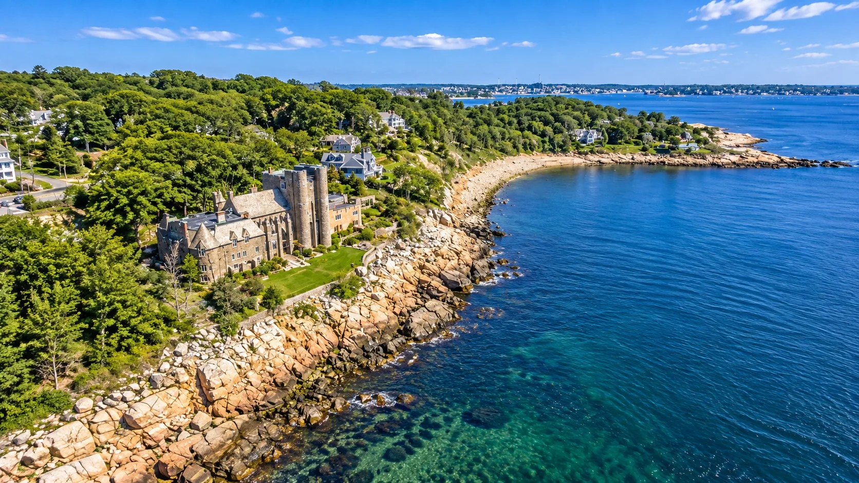 The medieval-style stone castle of Hammond Castle in Gloucester, Massachusetts