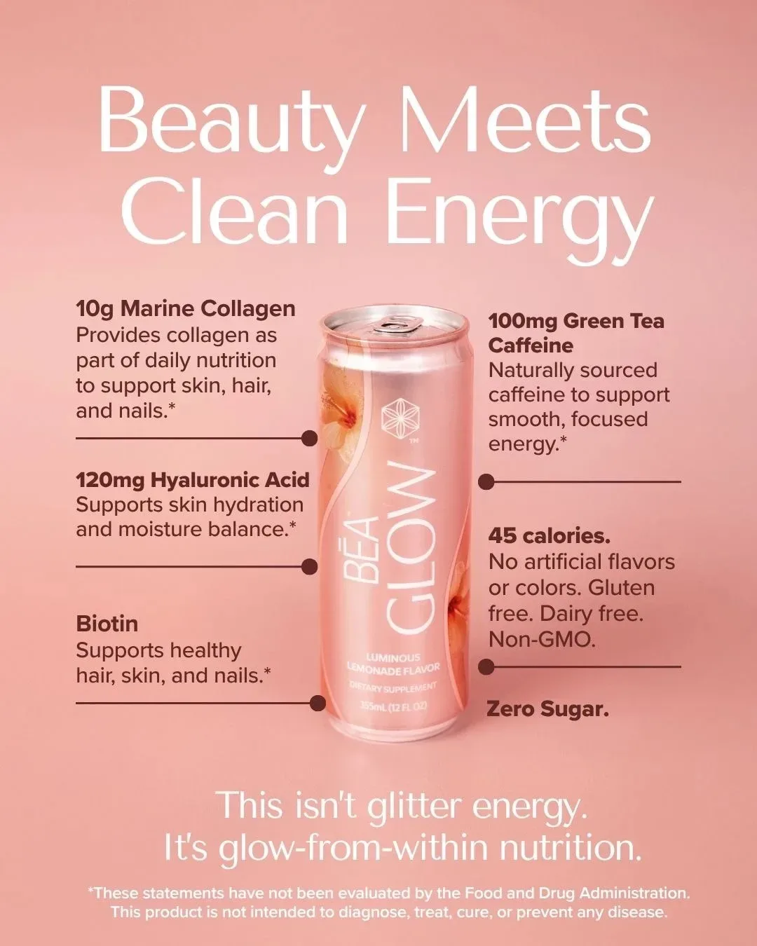 Bea Glow can, a healthy energy drink alternative from Isagenix