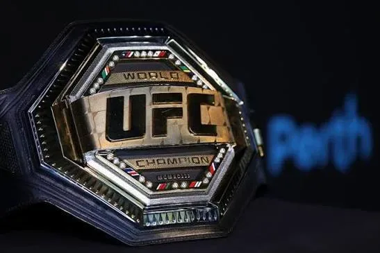 A UFC championship belt with the gold belt plate and black strap, symbolizing Utah's fighting heritage