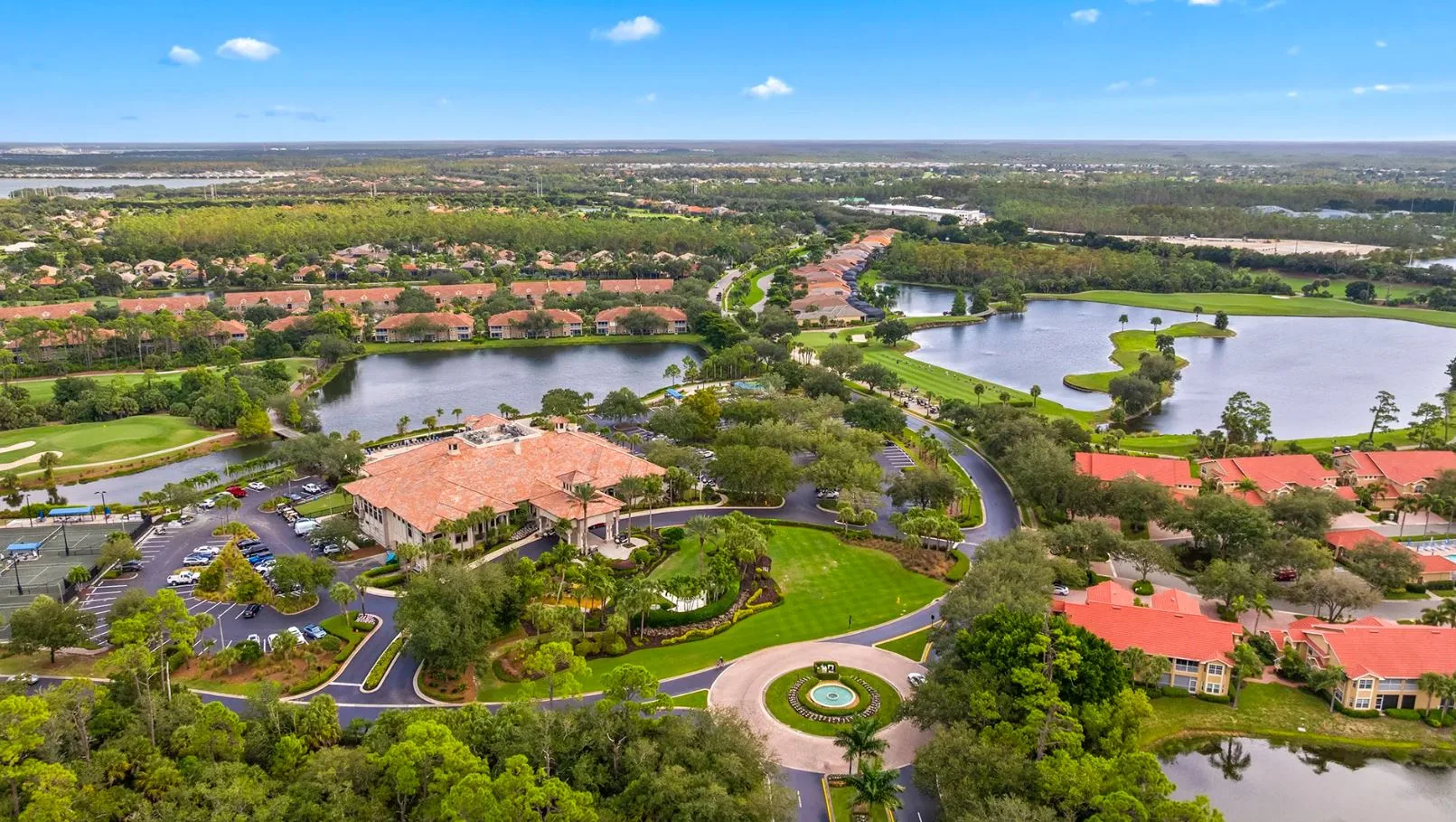 Drone aerial view of the Estero community with master-planned neighborhoods