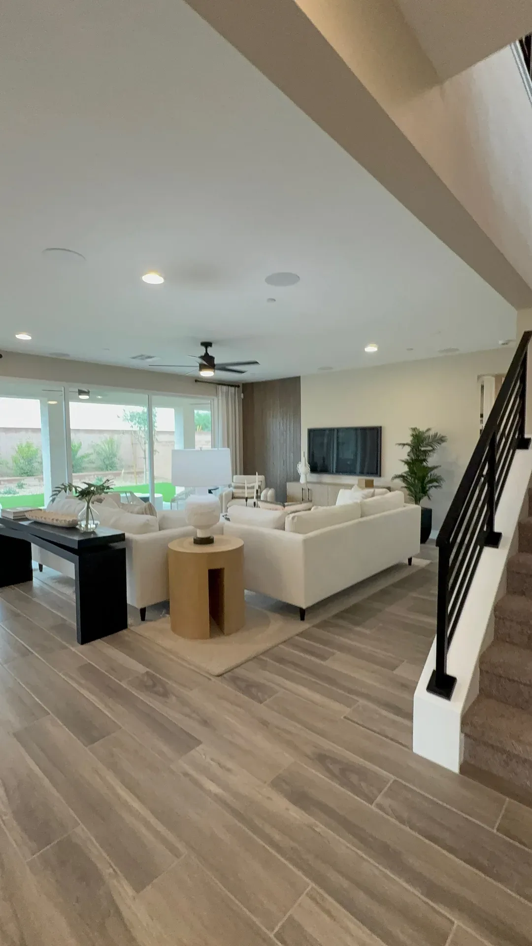 Open living room with a staircase in a Las Vegas Valley home
