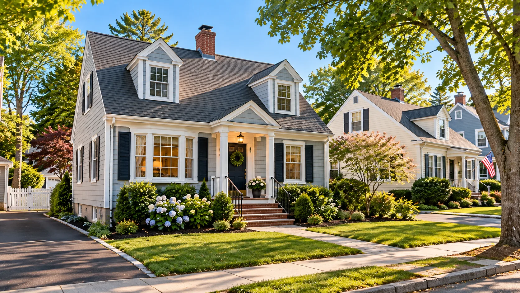 A charming blue Cape Cod-style home