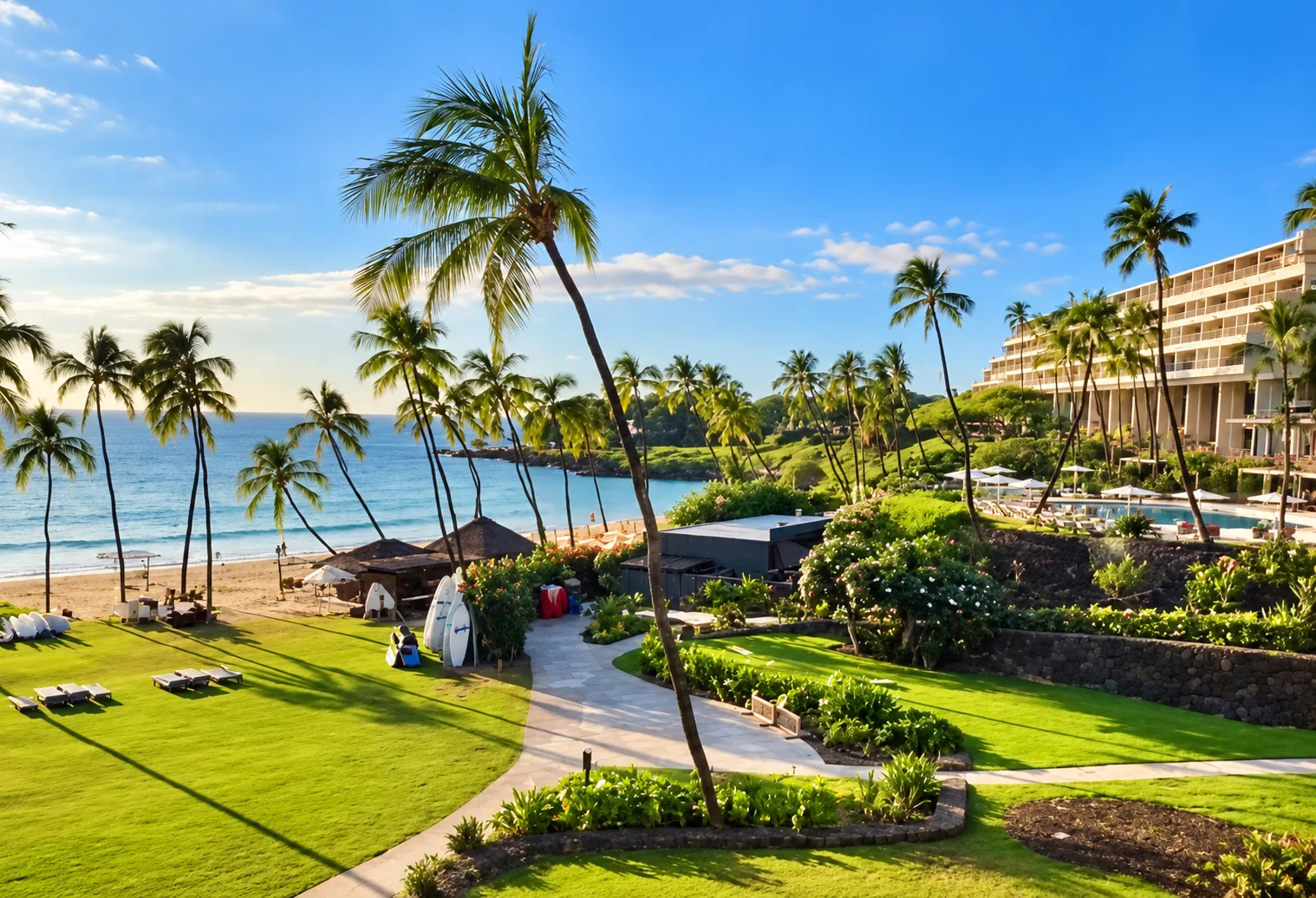 The Mauna Kea Beach Hotel above Kaunaʻaoa Bay.