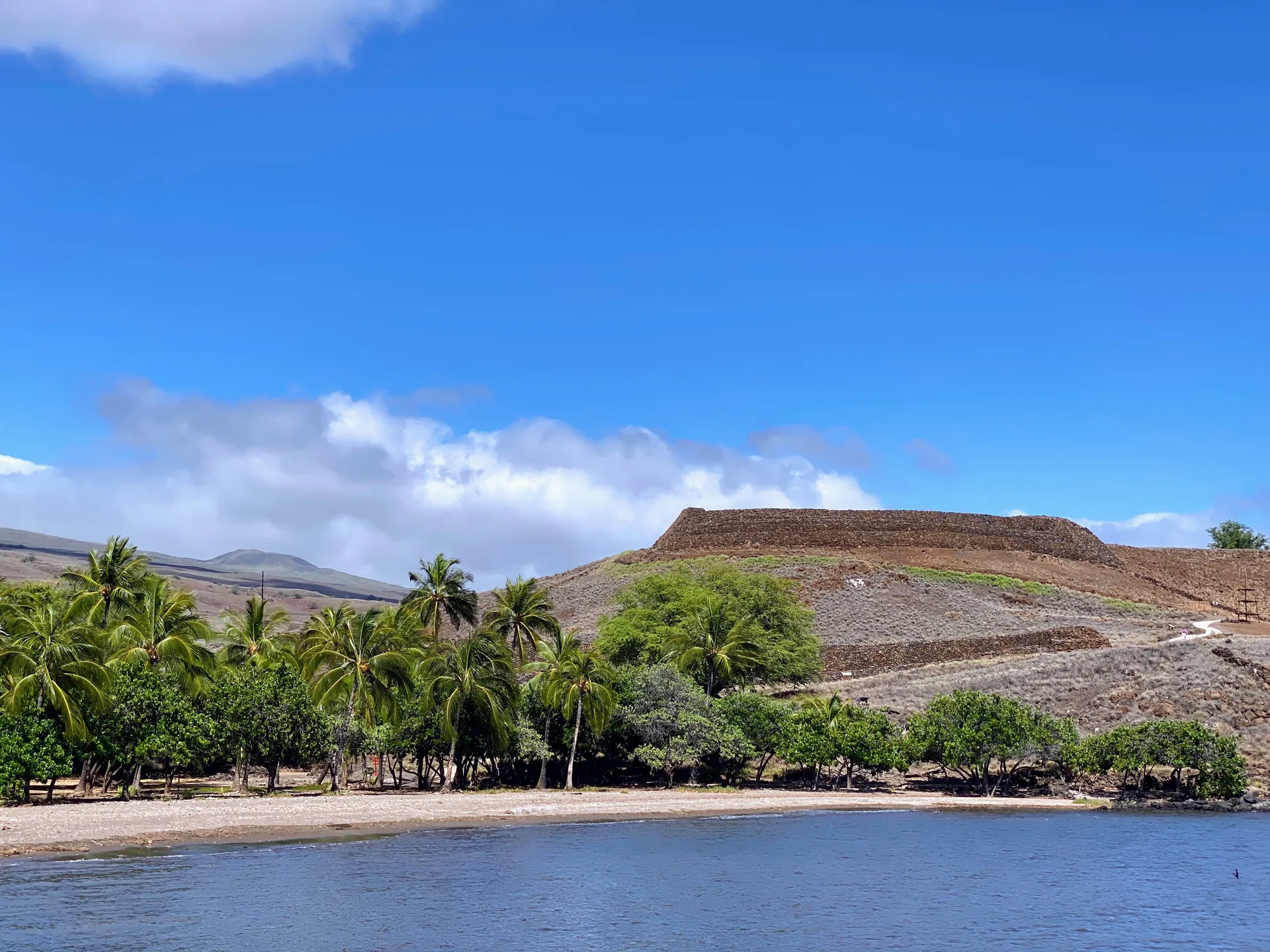 Puʻukoholā Heiau National Historic Site seen from the Kawaihae Harbor side.