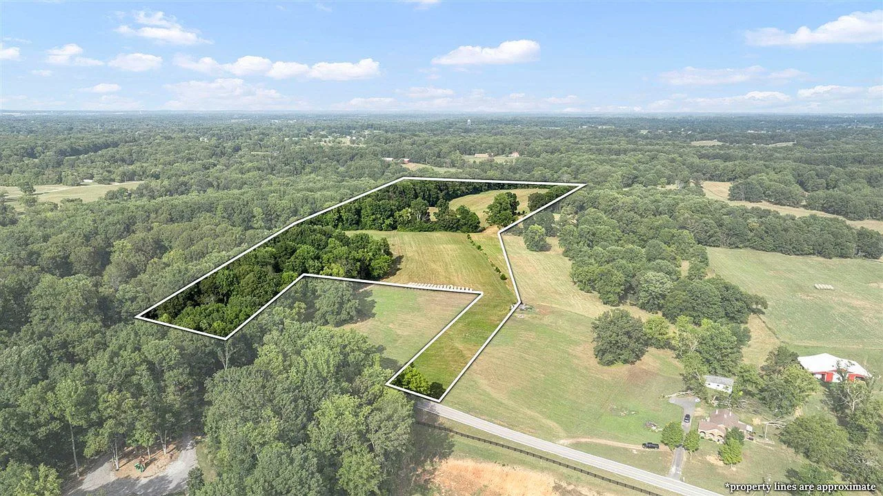 Aerial survey with a white line overlay marking the property boundary