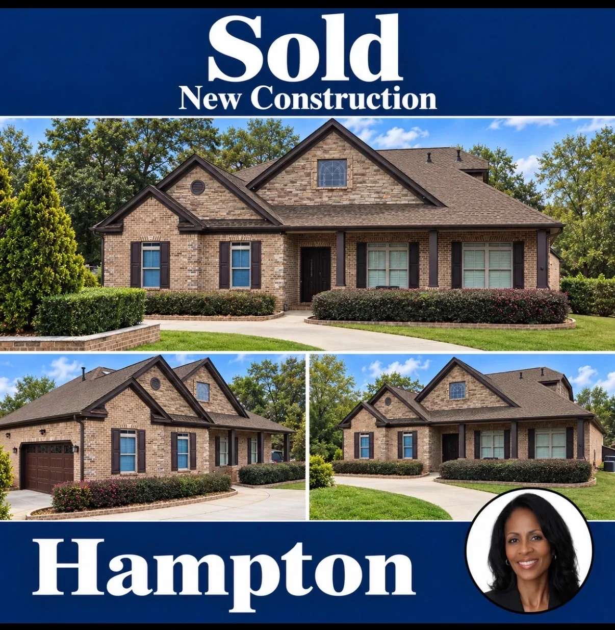 New construction brick and stone home with brown trim and roof shingles in Henry County