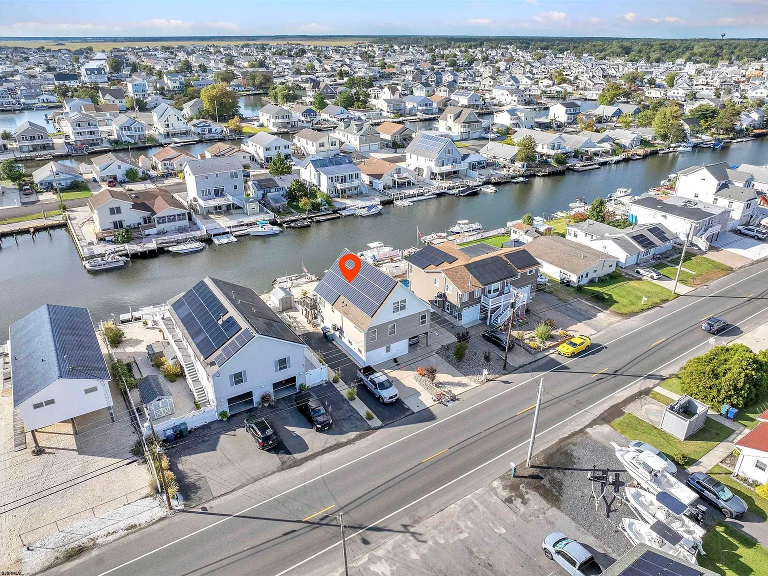 Aerial view of the lagoon neighborhood around 1072 Radio Rd