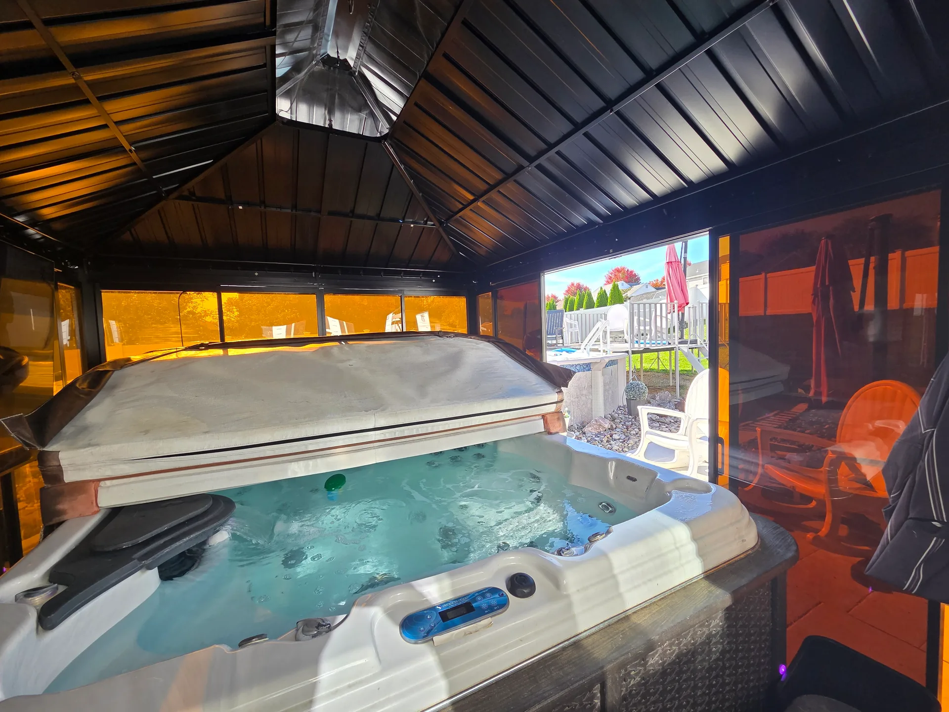Backyard hot tub and gazebo at 1906 Grouse Court, Forks Township PA