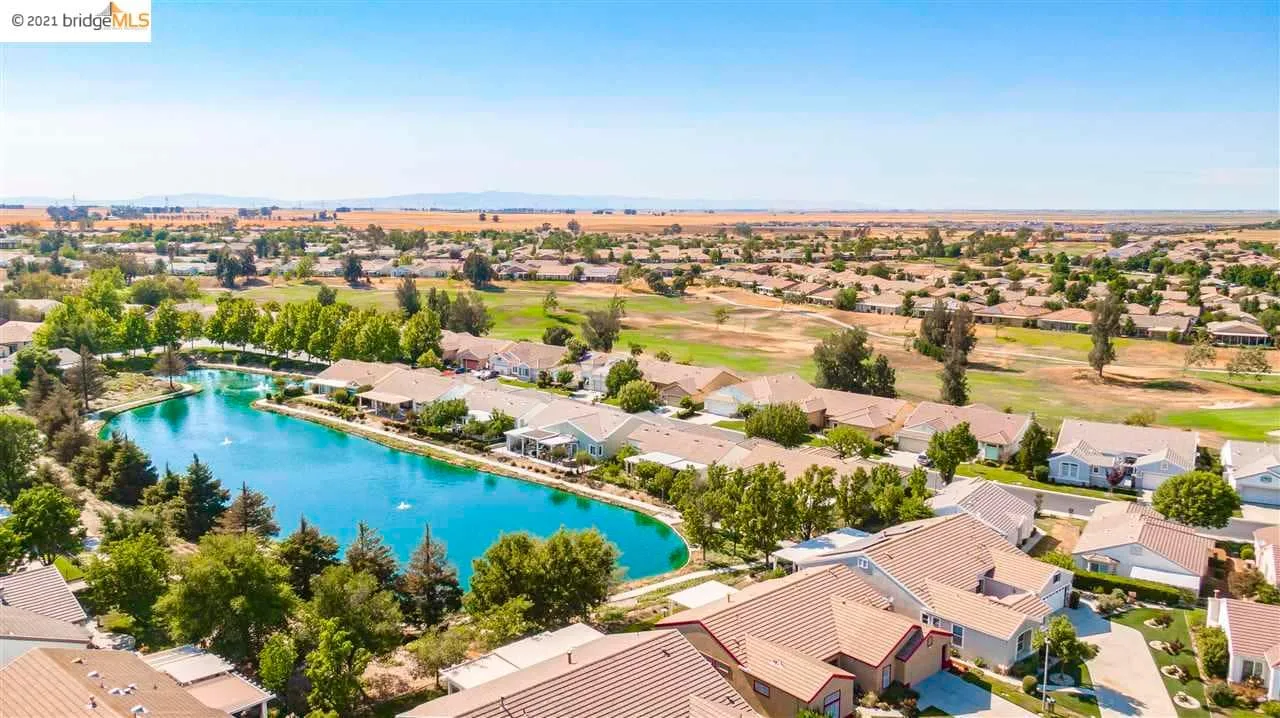 A drone view of the lakeside homes at Trilogy Rio Vista, the 55+ active-adult community in Rio Vista, California