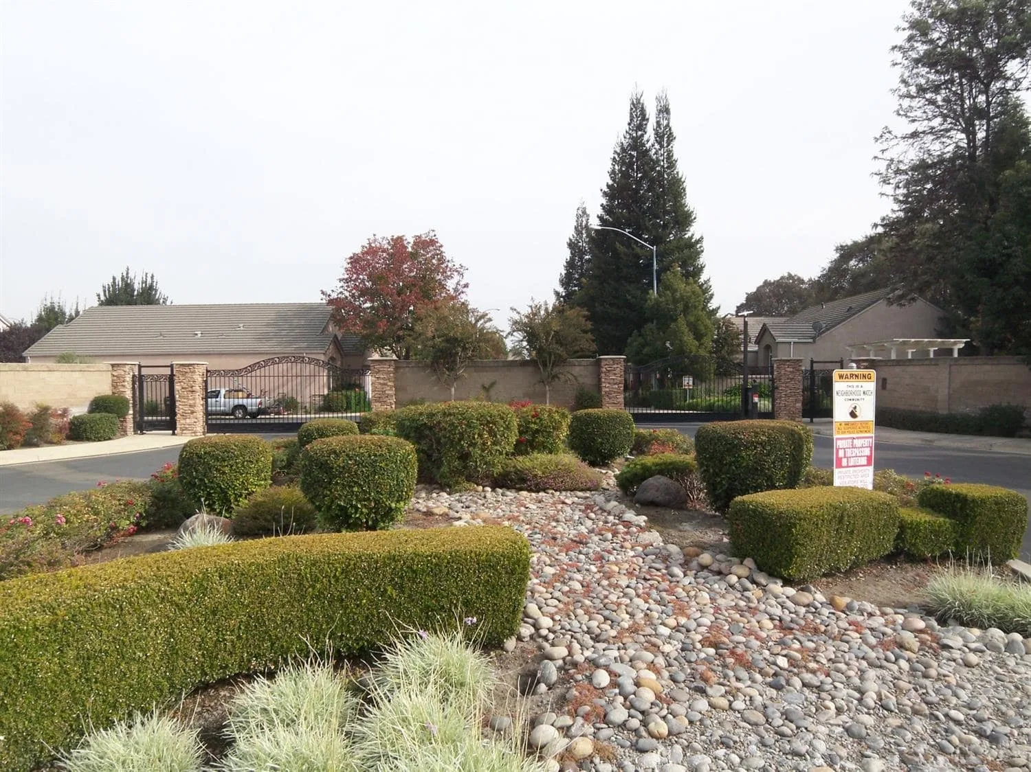 The gated entrance to Villa Theresa, the 55+ active-adult community in Stockton, California