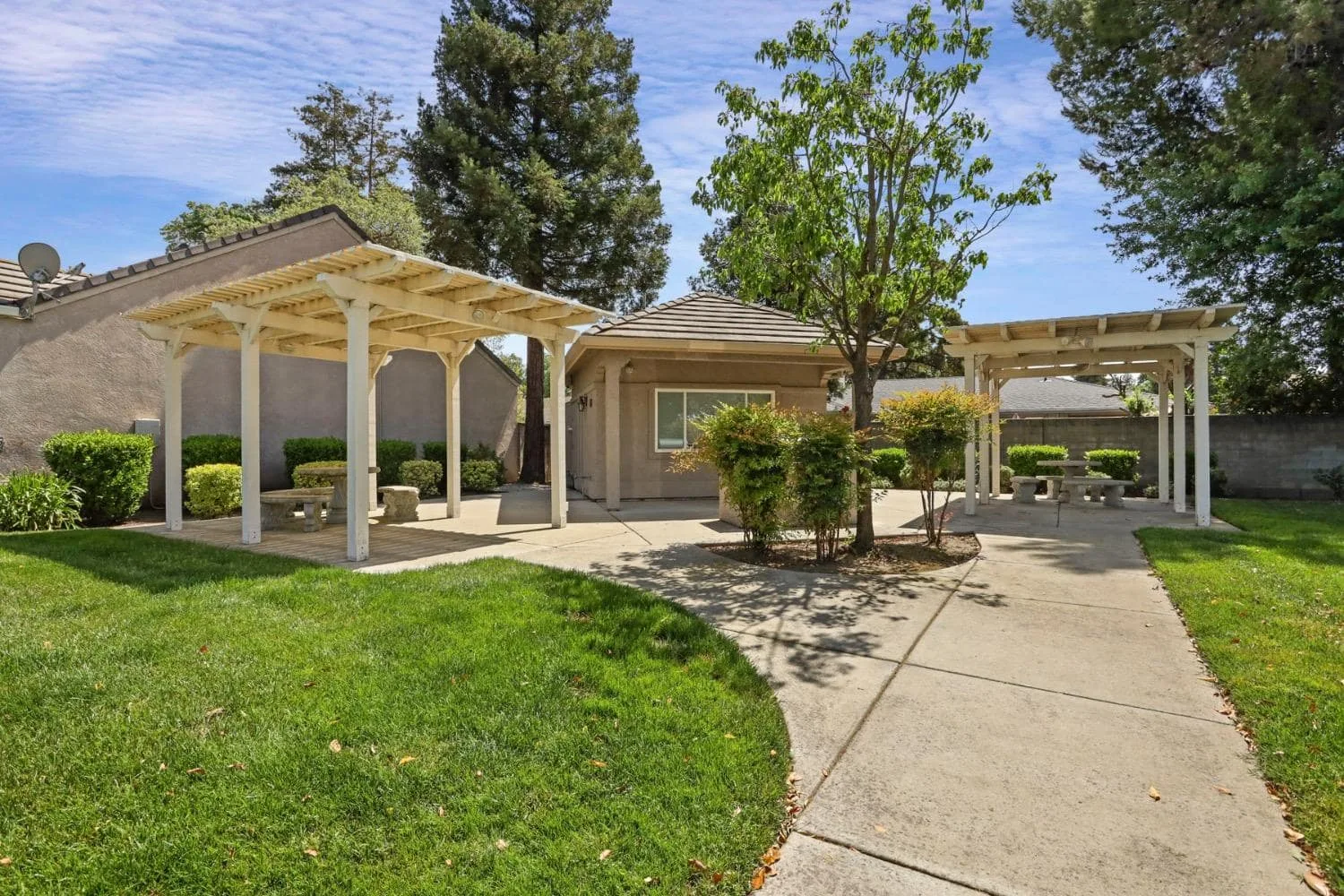 The private park and green space at Villa Theresa, the 55+ active-adult community in Stockton, California
