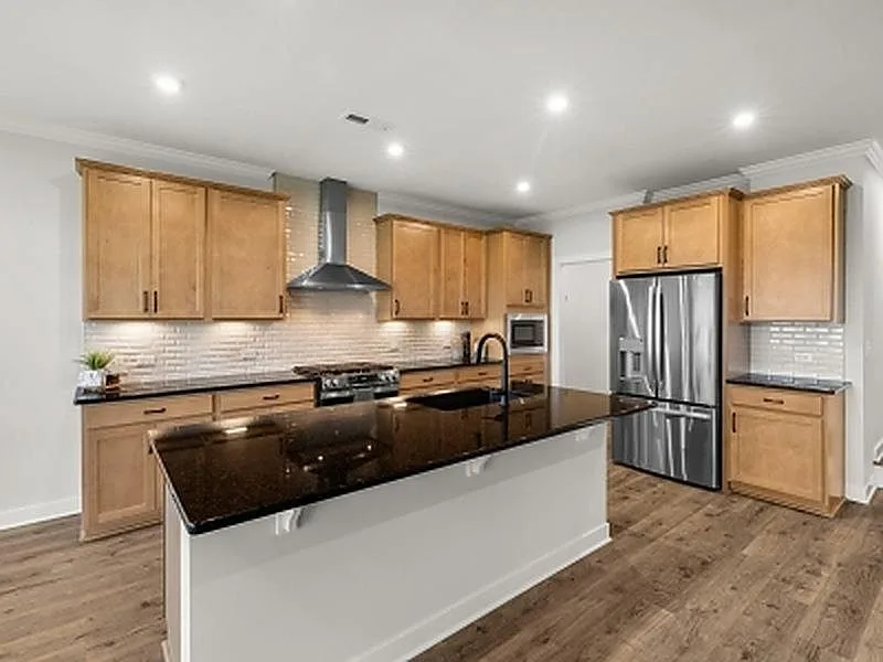 Kitchen island with wood cabinetry