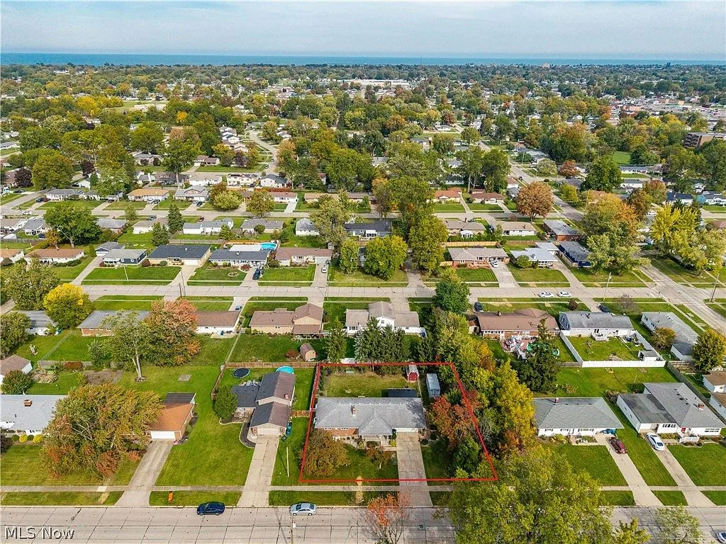 Aerial view of the property and surrounding southwest Lorain neighborhood