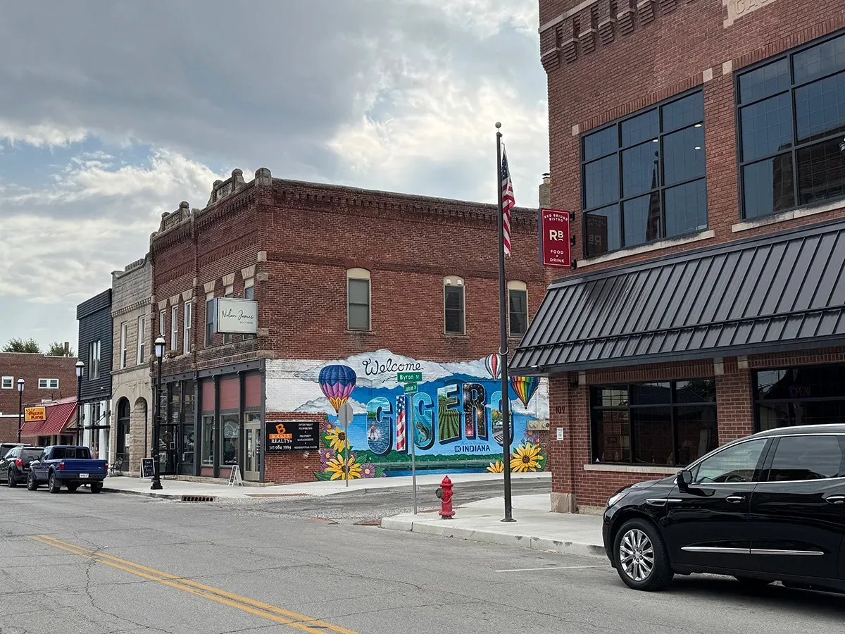 The historic downtown streetscape of Cicero, Indiana