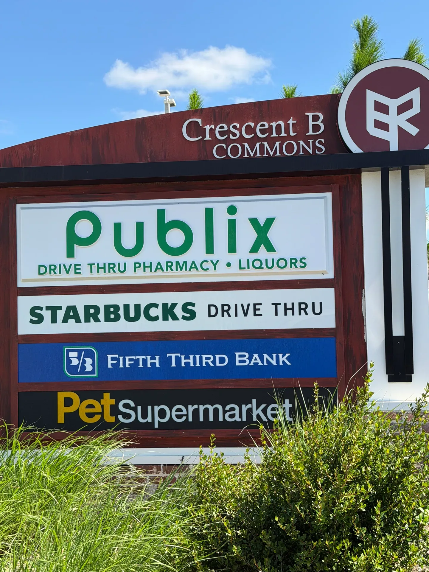 Crescent B Commons directory sign listing Publix, Starbucks, and other tenants in Babcock Ranch