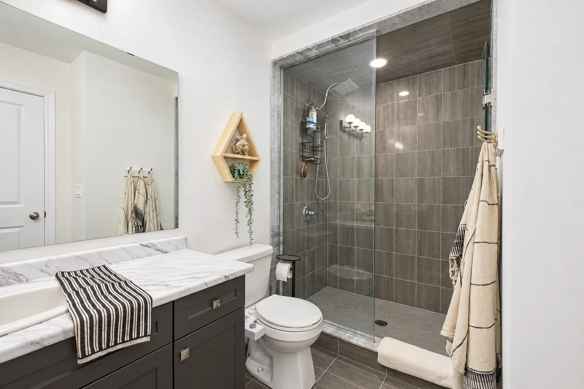 Ensuite bath: Walk-in shower with glass partition