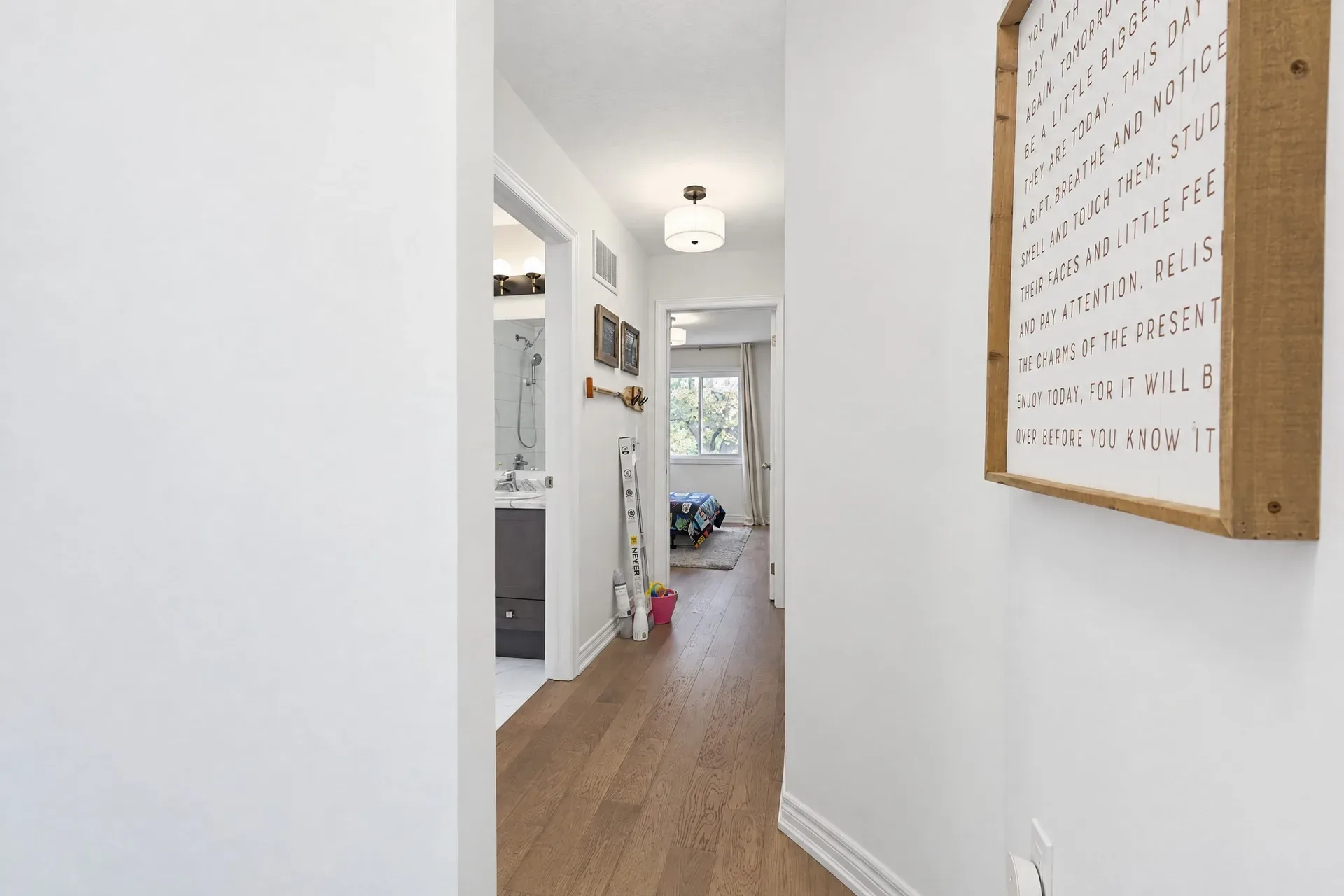 Upper hallway: Bedroom and bathroom doorways off the hall