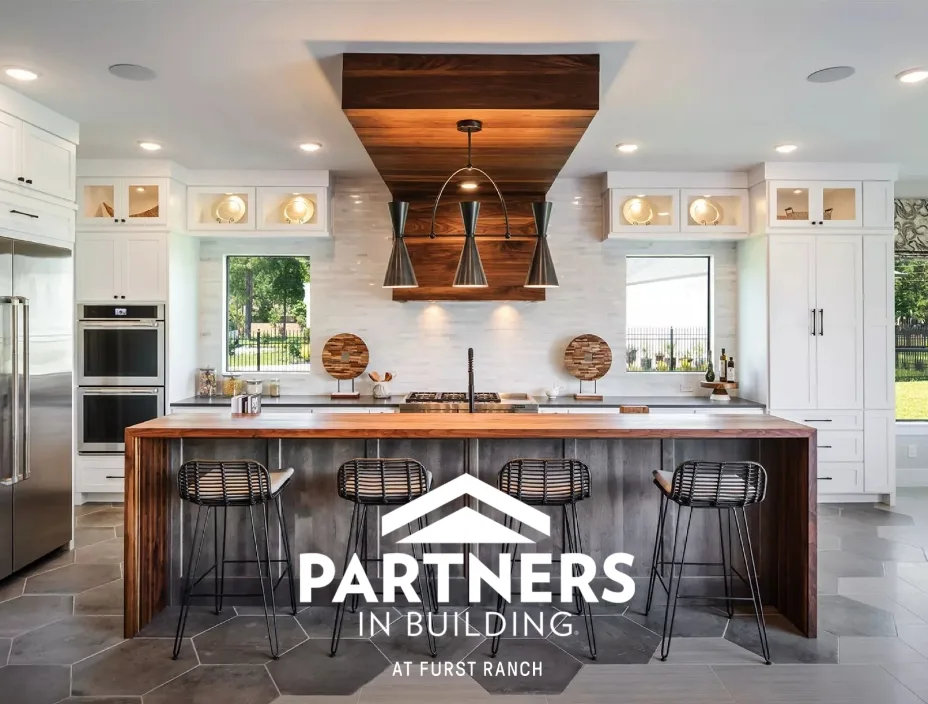 Partners in Building model home living room at Furst Ranch in the Flower Mound–Argyle area of Texas